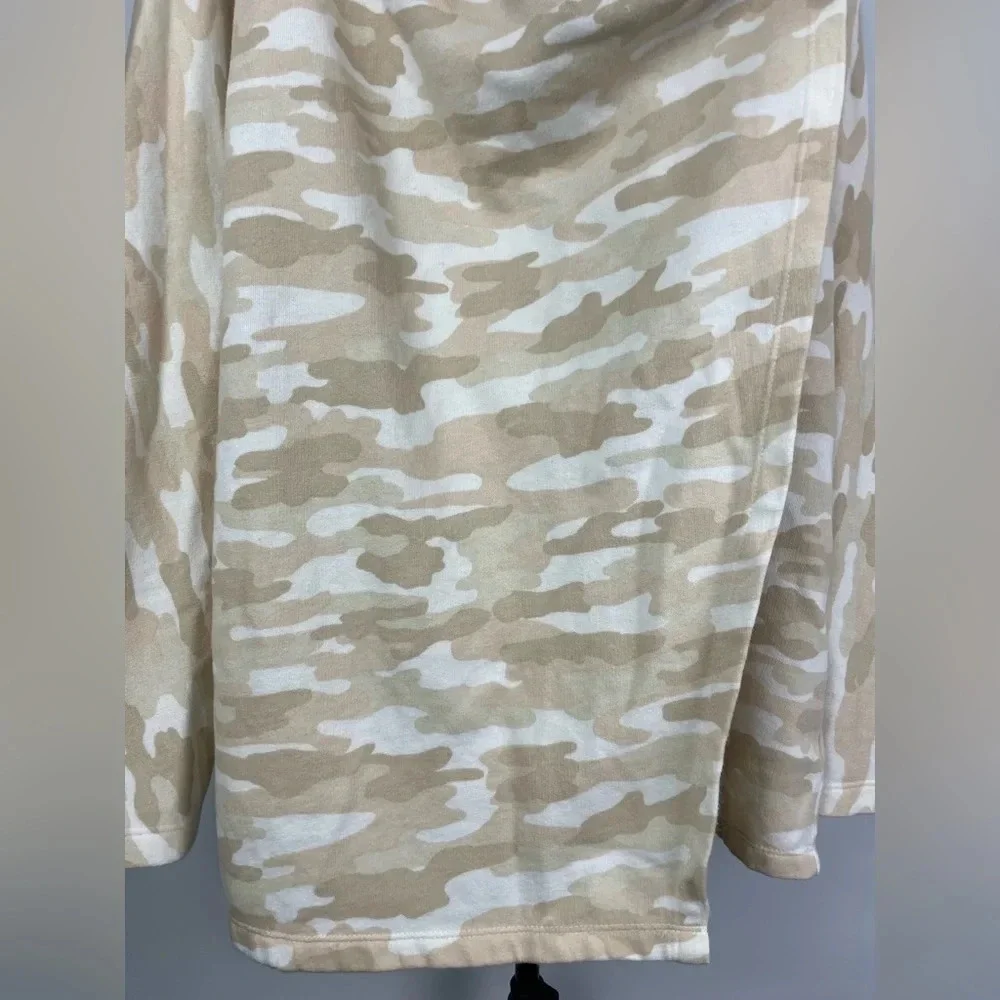 Lucky Brand Tan‎ Neutral Camo Print Hooded Open Front Cardigan Sweater